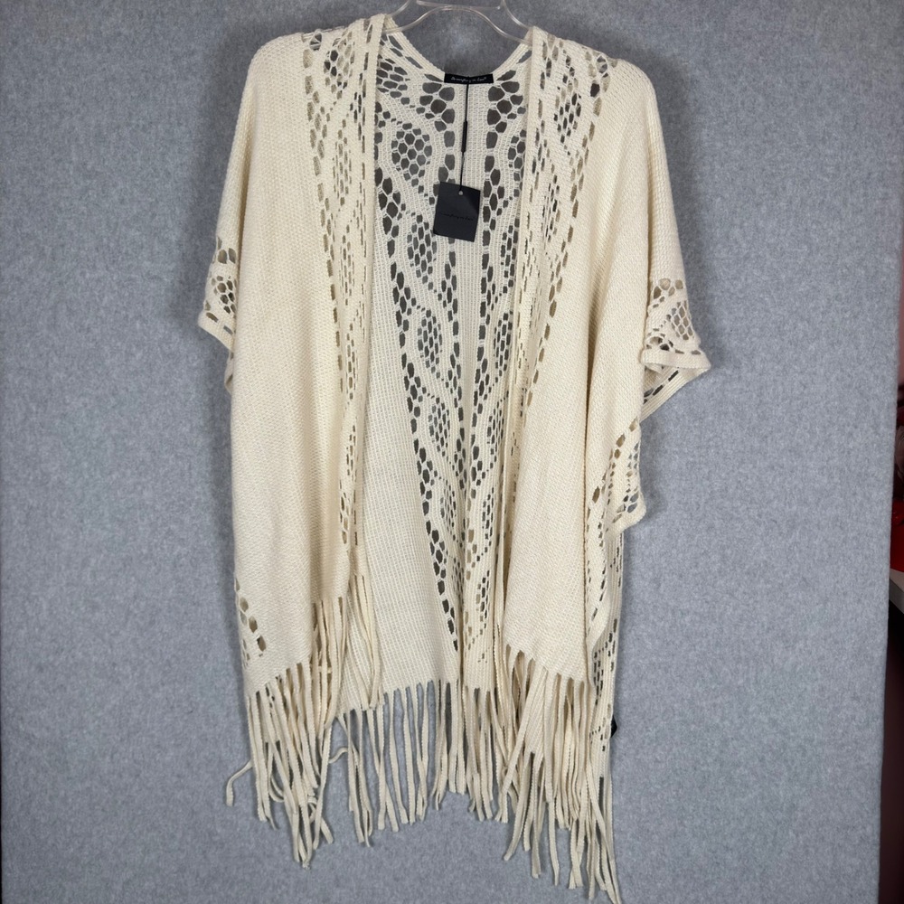 Crochet Fringe Open Cardigan Kimono OS Boho Festival Cottage Western Gypsy NWT